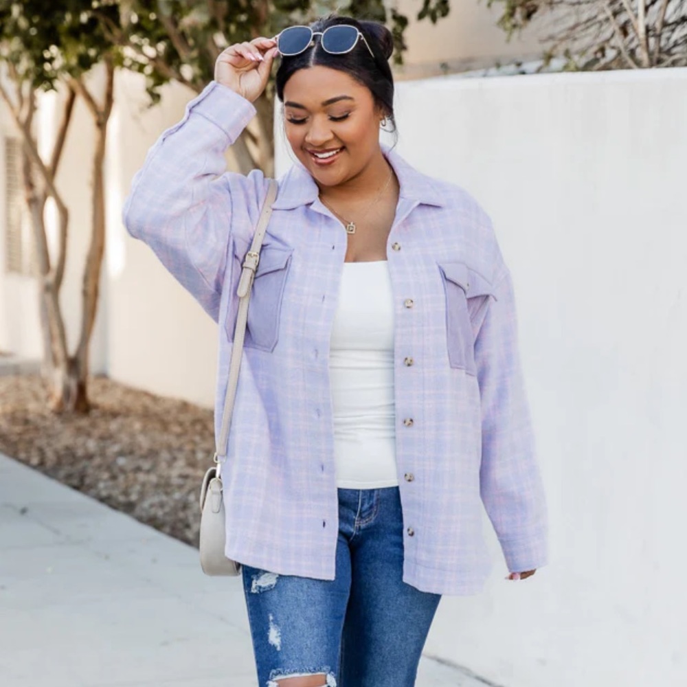 Pink Pily Purple Plaid Shacket - Krista X Pink Lily - Size Medium